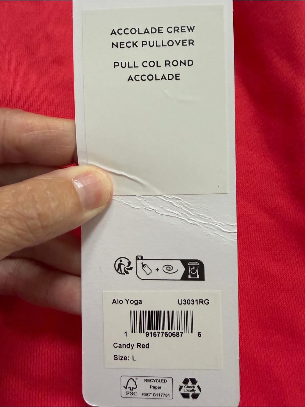 Alo accolade candy red crew neck sweatshirt NWT large - Picture 15 of 15